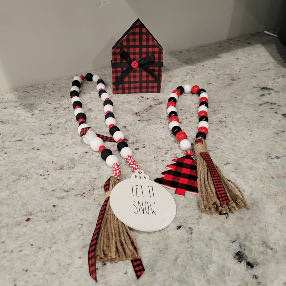 Red and Black Beaded Garland with Tassels